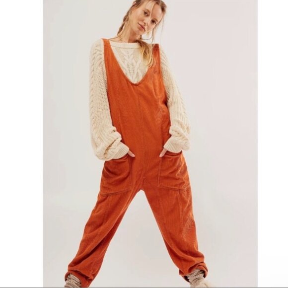 We The Free High Roller Cord Jumpsuit in  Sunburn Cedar / Burnt Orange SMALL NWT - Picture 1 of 11
